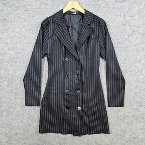 Spirit Halloween Pinstriped Long Blazer Black Double Breasted Size M‎ Gangster